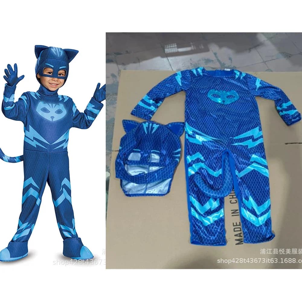Pigiama Blu Unisex per Bambini e Bambine, Costume da Supereroe Gufo, Travestimento da Gatto, Costume da Gecko, Regalo per Feste a Tema Animali