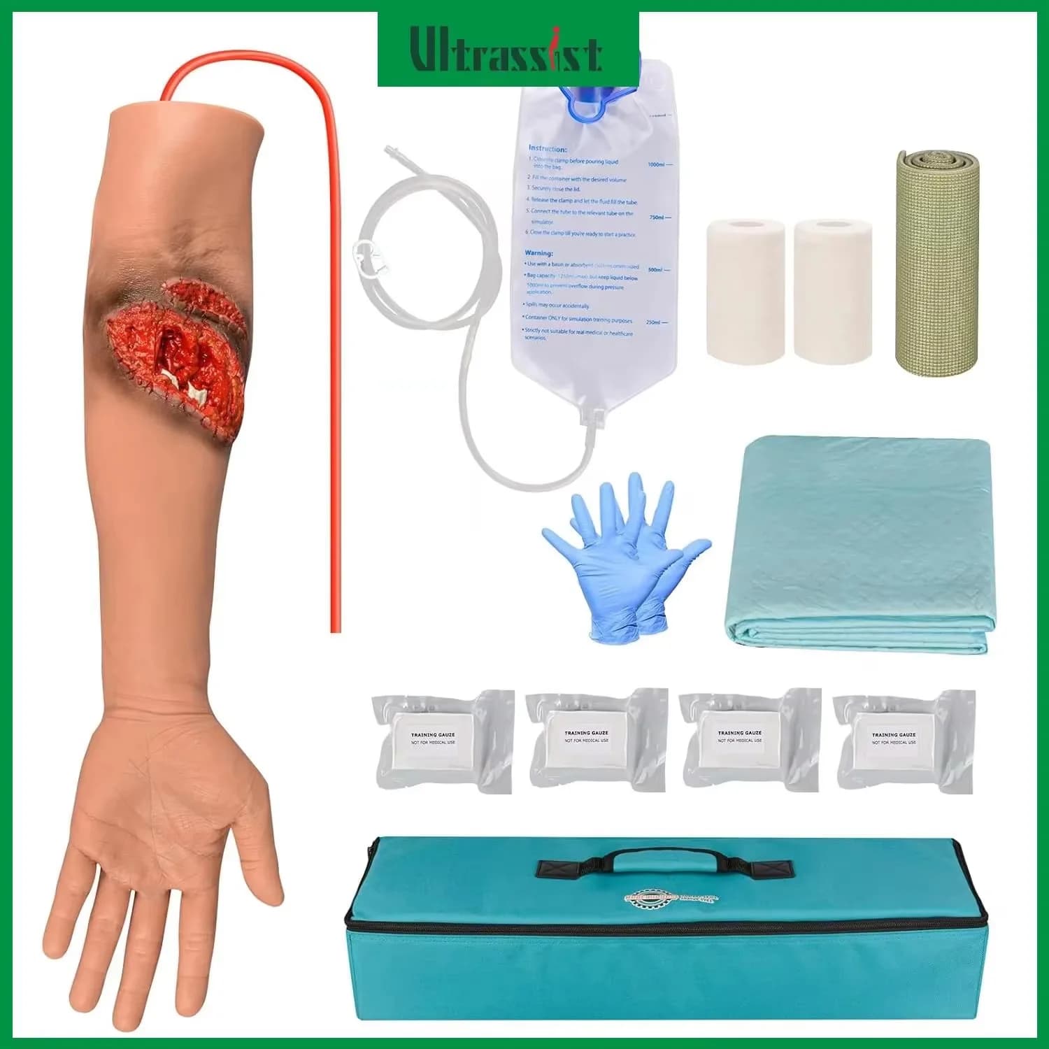 Kit di Simulazione Ferite Lacerate Ultrassist con Braccio per Addestramento al Controllo dell'Emorragia e al Riempimento di Fratture per Formazione in Primo Soccorso e Chirurgia