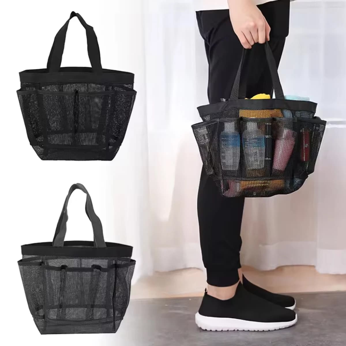 Borsa da Doccia Portatile in Rete, Borsa da Spiaggia, Borsa da Viaggio, Borsa per il Bagno, Adatta per Campeggio all'Aperto, Asciugatura Rapida
