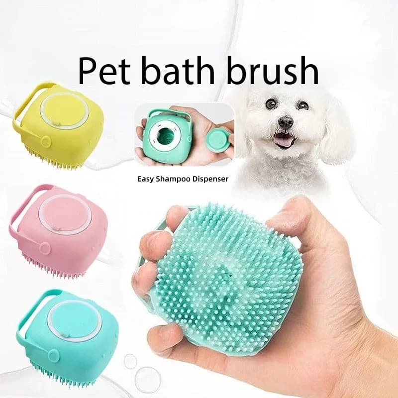 Silicone Pet Bath Brush for Dogs And Cats with Shampoo Dispenser Soft Grooming Massage Tool Easy to Clean Pet Bathing Accessory