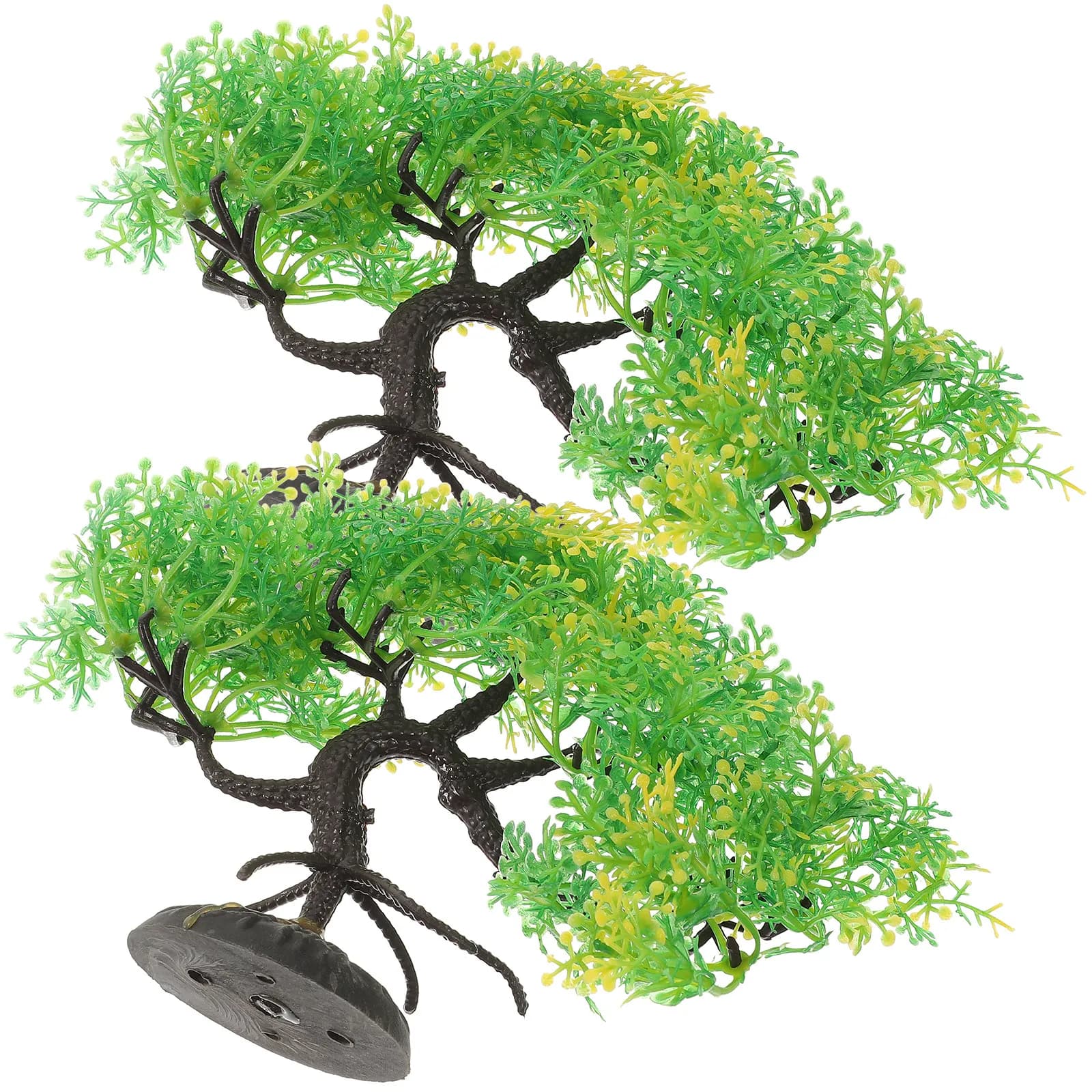 2 Pezzi Albero di Pino Artificiale Realistico per Acquario, Bonsai per Terrario di Pesci e Rettili, Decorazione Sicura in Plastica Morbida per Acqua Dolce