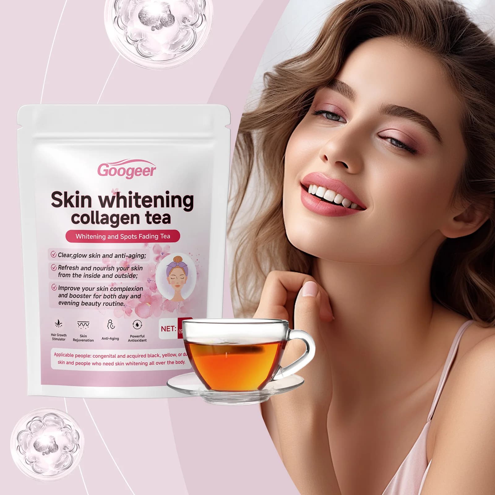 Anti-aging Collagen Tea for Skin Whitening, Lighting, Hydrating and Nutrition, Beauty Tea for Female Skin Health