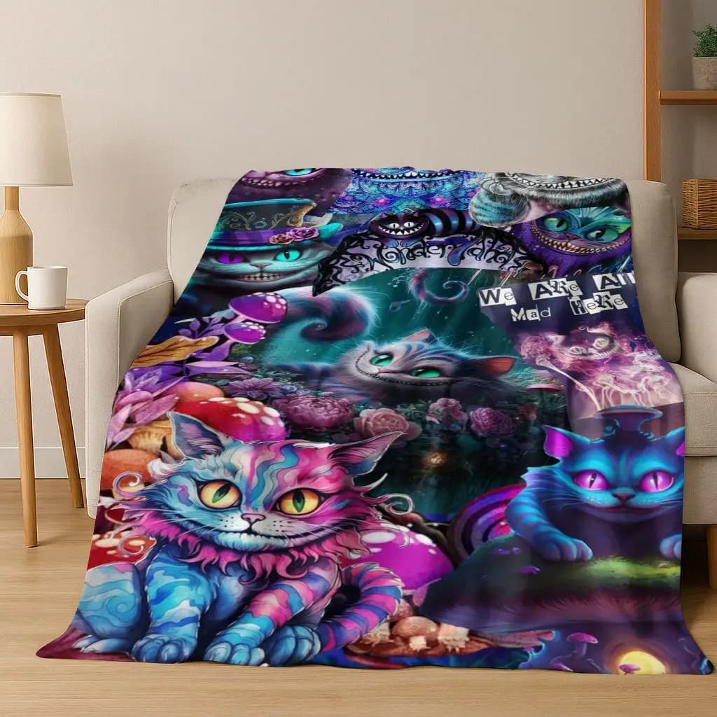 Coperta in flanella di cartone animato Dream Cheshire Cat Alice nel Paese delle Meraviglie, coperta morbida e accogliente per la copertura del divano letto della camera da letto di casa, regalo per bambini