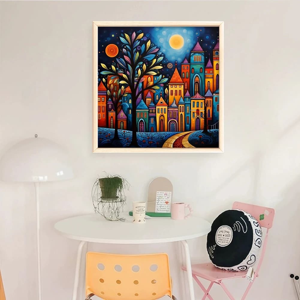 Kit per ricamo a punto croce con filo di cotone 14CT, motivo Case, 40x40cm
