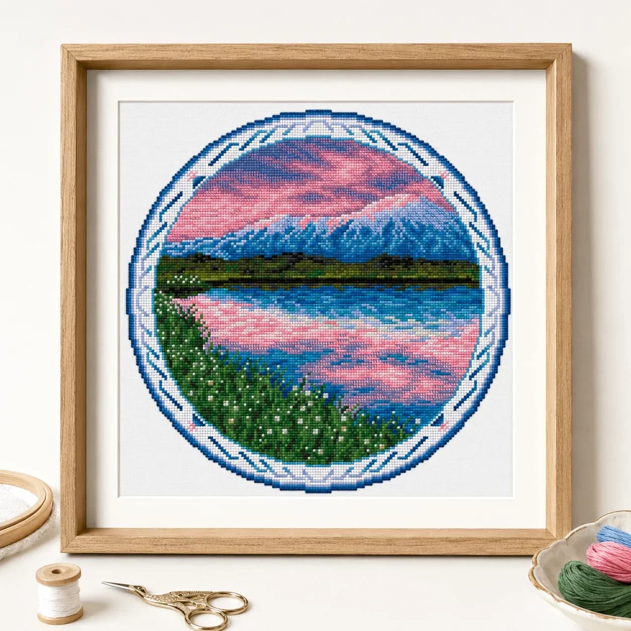 [CC5791 - Torbak Volcano in Kamchatka Peninsula]Stamped Cross Stitch Kit for Adults and Kids, Easy Pre-Printed Canvas with Cotto