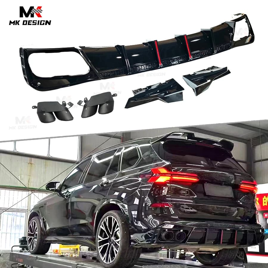 VTEN Stile PP Paraurti Posteriore Lip Diffusore per BMW G05 X5 2019-2025 Nero Lucido Diffusore Posteriore Splitter Laterali Winglets Body Kit