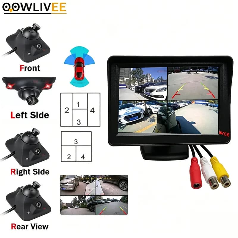 Telecamera per visione notturna anteriore e posteriore per auto, sistema di parcheggio intelligente a 360° per monitoraggio auto, accessori elettronici per veicoli con visione a 360°.