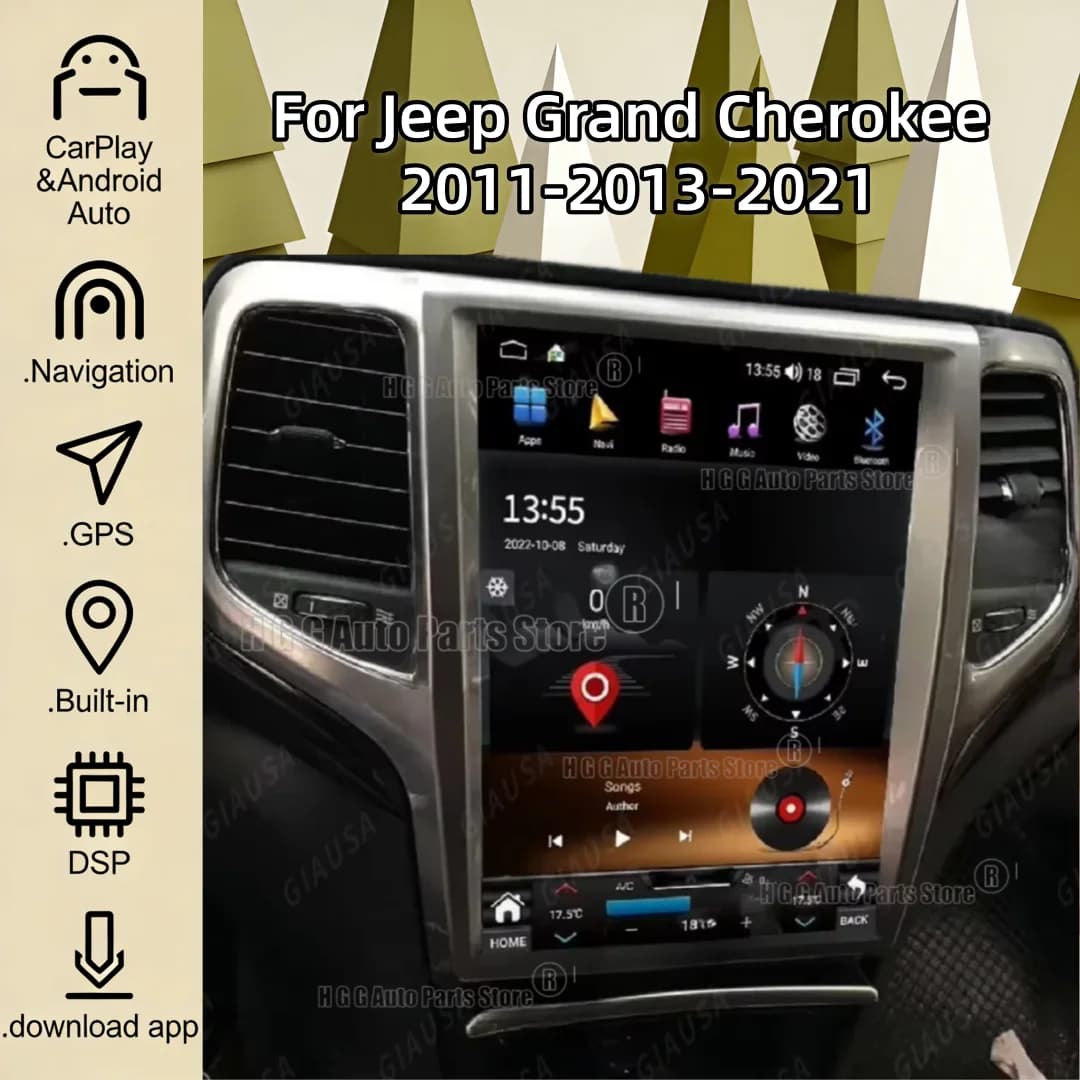 Autoradio per Jeep Grand Cherokee 2011-2013-2021 Lettore Multimediale Carplay Wireless Android Auto Stereo GPS Navigatore