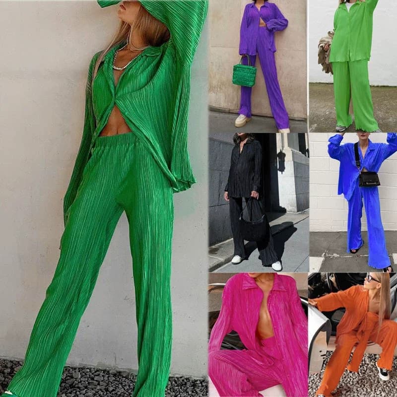 Abbigliamento da donna Set da due pezzi Completo 100% cotone Camicia a maniche lunghe Pantaloni lunghi Elastico a vita alta Pigiama casual da casa