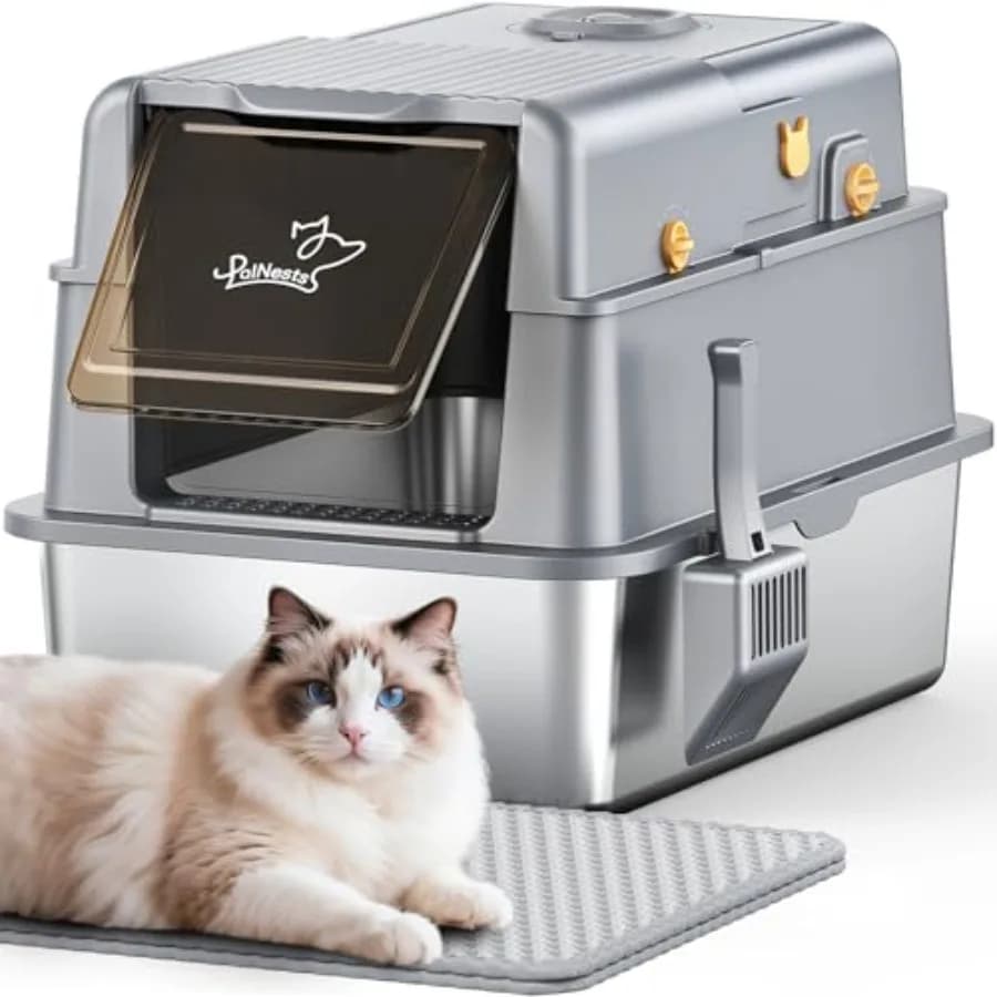 L7 Pro - Lettiera per Gatti in Acciaio Inossidabile con Coperchio XXL, Extra Grande, Chiusa, in Metallo, per Gatti Piccoli e Grandi, Controllo Odori - Lettiera per Gatti