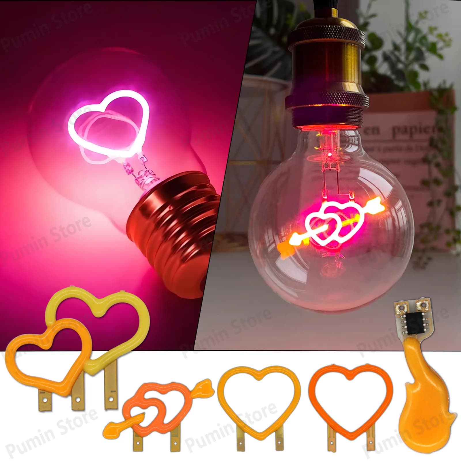 Filamento LED Edison micro Diodo Filamento retrò Fuoco a forma di fiamma cuore rosa Cupido Freccia lampadina cartone animato filamento creativo1 pz