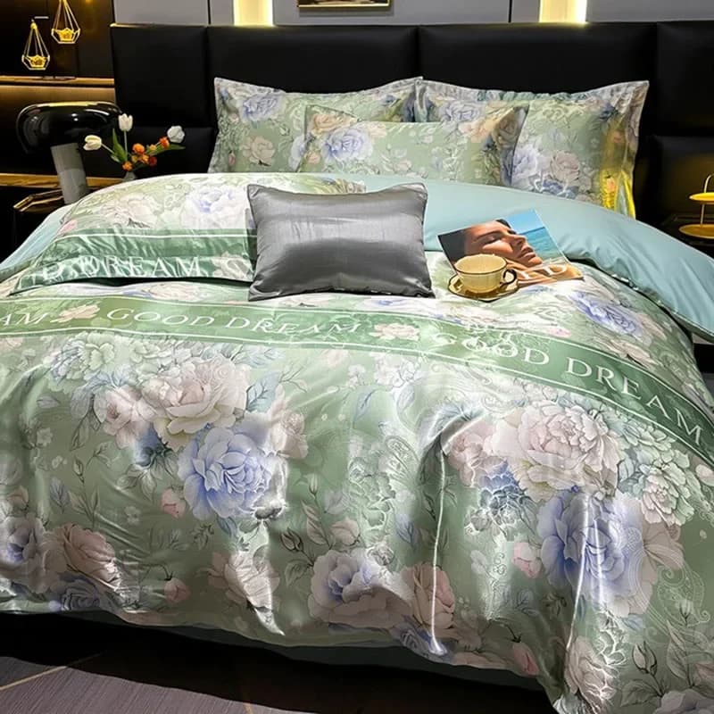 Nuovi set di biancheria da letto con stampa digitale in raso setoso Set di copripiumino estivo rinfrescante in rayon di ghiaccio Biancheria da letto matrimoniale king size per dormers
