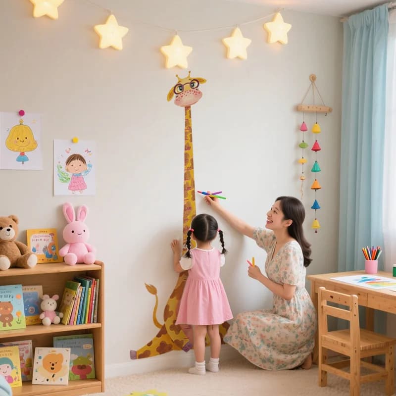 Adesivo da parete con grafico di crescita giraffa, decalcomania rimovibile per la scuola materna, misura dell'altezza, righello per la decorazione della camera dei bambini, decalcomania con grafico di altezza dei cartoni animati