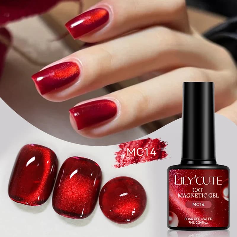 LILYCUTE Smalto Semipermanente Magnetico Glitter Rosso Marrone 7ml per Unghie, Copertura Totale, Vernice UV/LED Soak Off per Nail Art