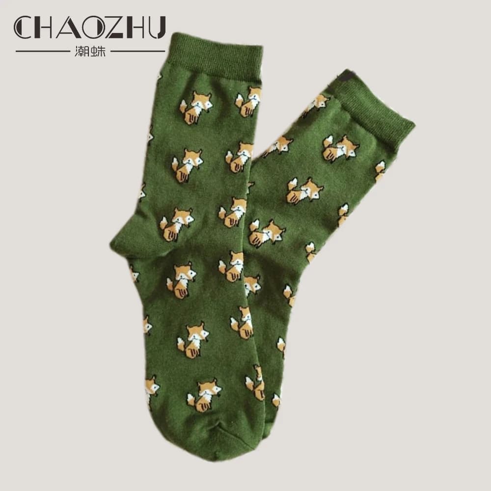 CHAOZHU Cartoon primavera autunno cotone 200 aghi per maglieria carino piccola volpe selvaggia creativo uomo donna ragazze calzini moda