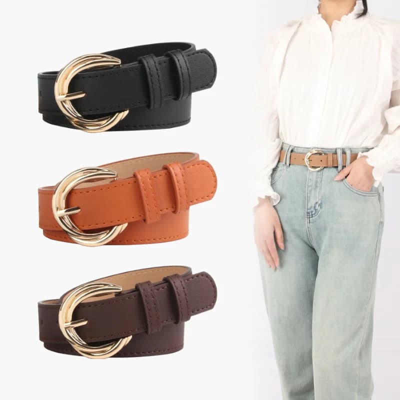 Cintura da donna alla moda da 105 cm, versione coreana, versatile, in similpelle, con fibbia ad ardiglione, decorazione per abiti e jeans.