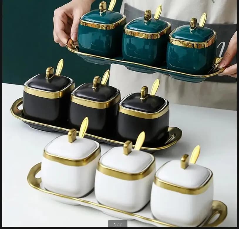 Ceramics Seasoning Jar Set Oil Can Spice Container Soy Sauce Vinegar Pot Box Home Kitchen Condiment Bottles