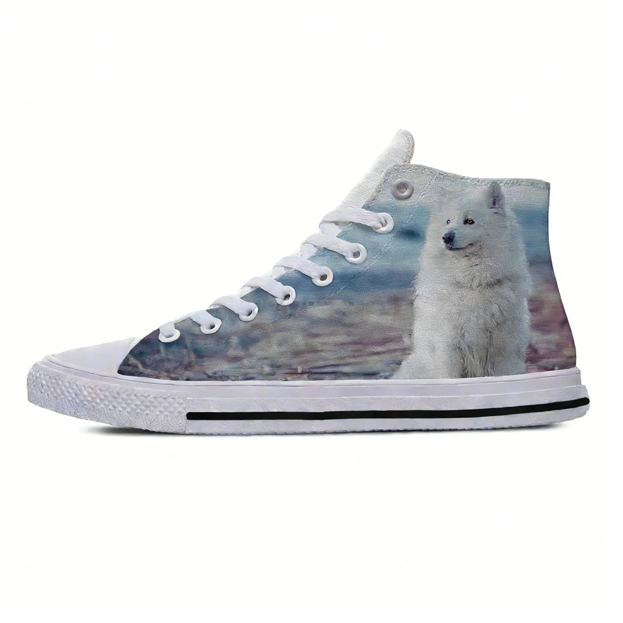 Scarpe Casual Estive Leggere in Tela High-Top con Stampa Cane American Eskimo, Modello Kawaii, per Uomo e Donna - Sneakers Classiche da Skateboard