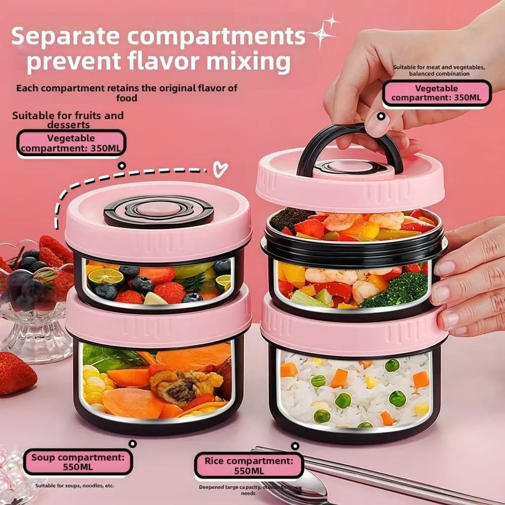 304 Stainless Steel Insulated Lunch Box Set Leak-Proof with Tableware Food Container with Handle Anti-scalding