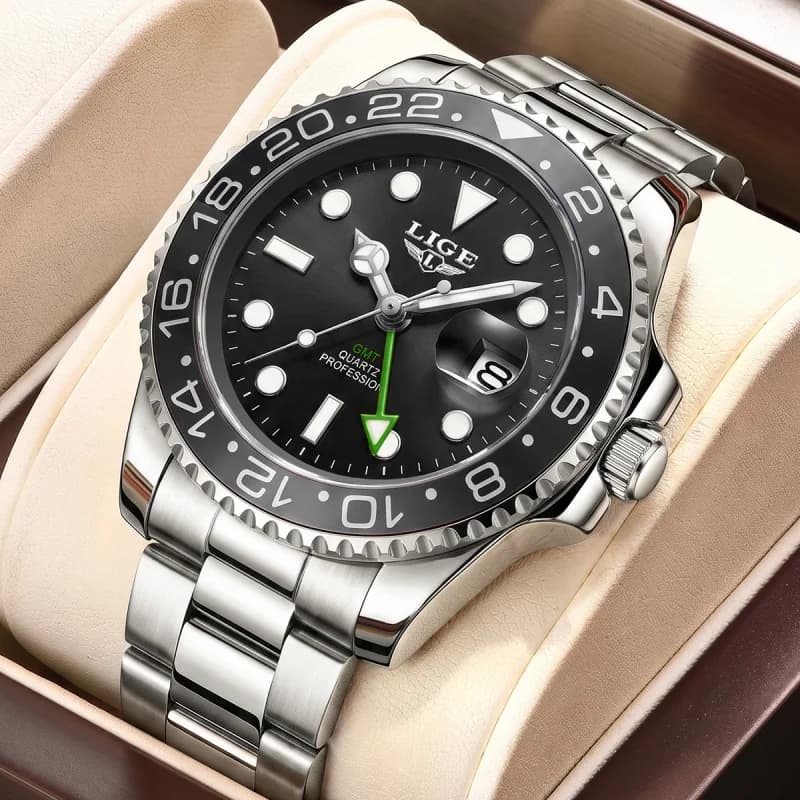 LIGE Men's Well-known Brand Watch; Men's Fashion Waterproof Luminous Stainless Steel Band Casual Calendar Quartz Men Watch