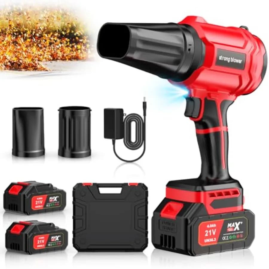 Soffiatore per Foglie Senza Fili per la Cura del Prato, Soffiatore Elettrico Portatile con Batteria da 21V 4.0Ah e Caricabatterie, 2 Batterie, Leggero