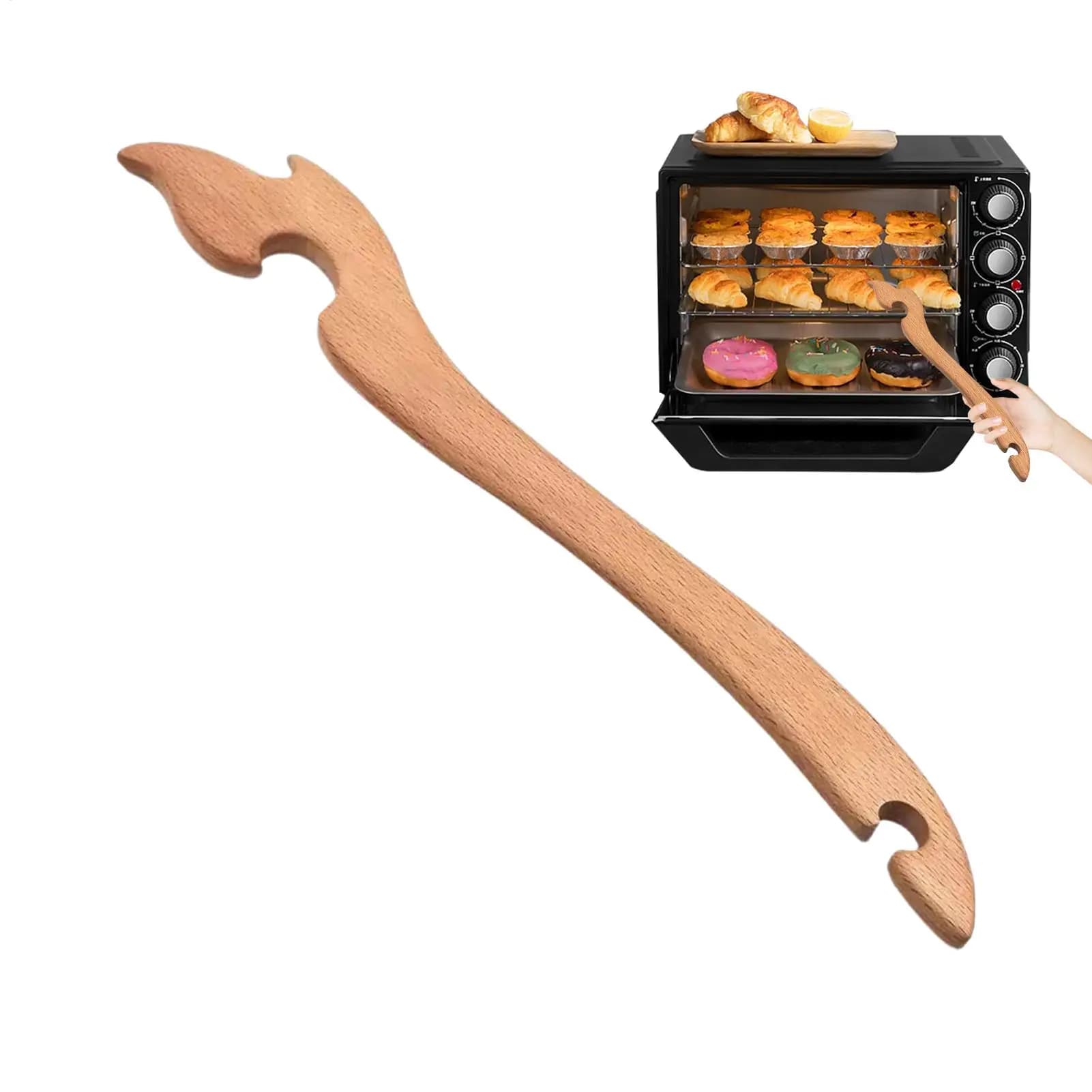 Utensile in legno con manico lungo per estrarre e spingere griglie e teglie, per forni, friggitrici ad aria e barbecue