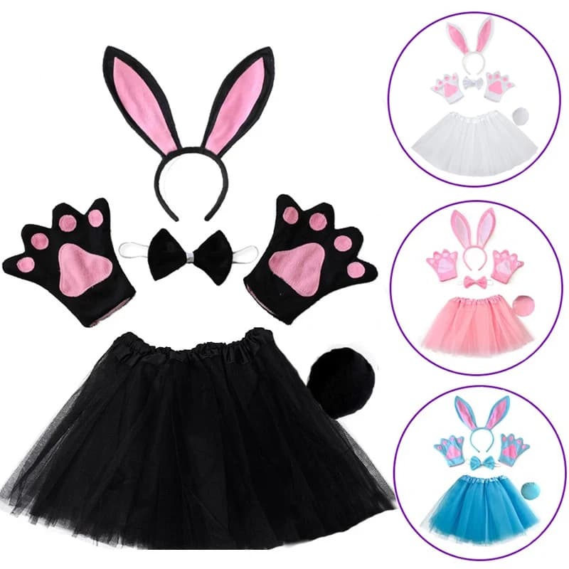 Bambini Coniglio Orecchie da coniglio Fascia Papillon Coda Tutu Set di abiti Festival di Pasqua Costume cosplay per feste
