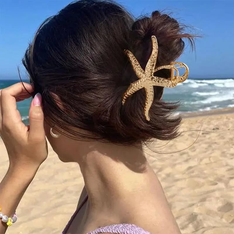 1Pcs New Ocean Style Starfish Hair Claw Clip Gold Textured Metal Hair Clip Large Hair Barrettes Women