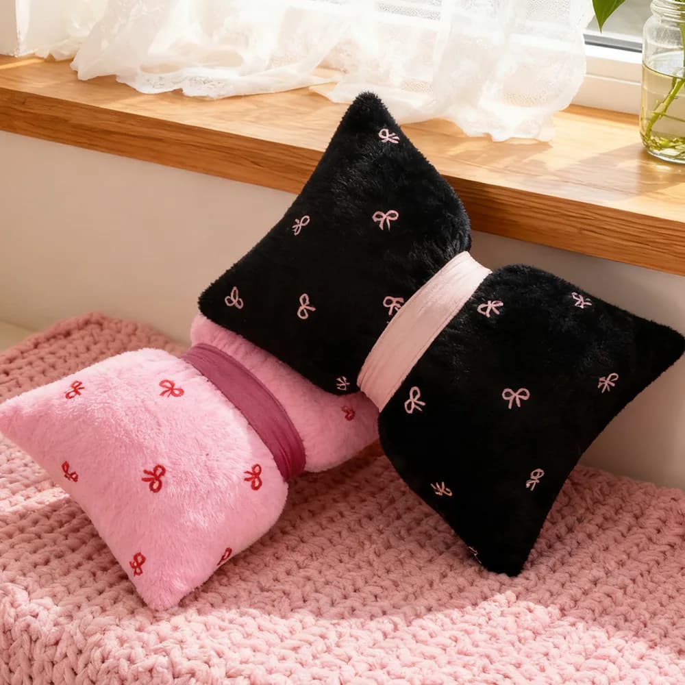 Embroidery Bowknot Cushion Cover Coquette Room Decor Cute Bow Fluffy Plush Pillow Cover for Bed Sofa Couch Christmas Decor