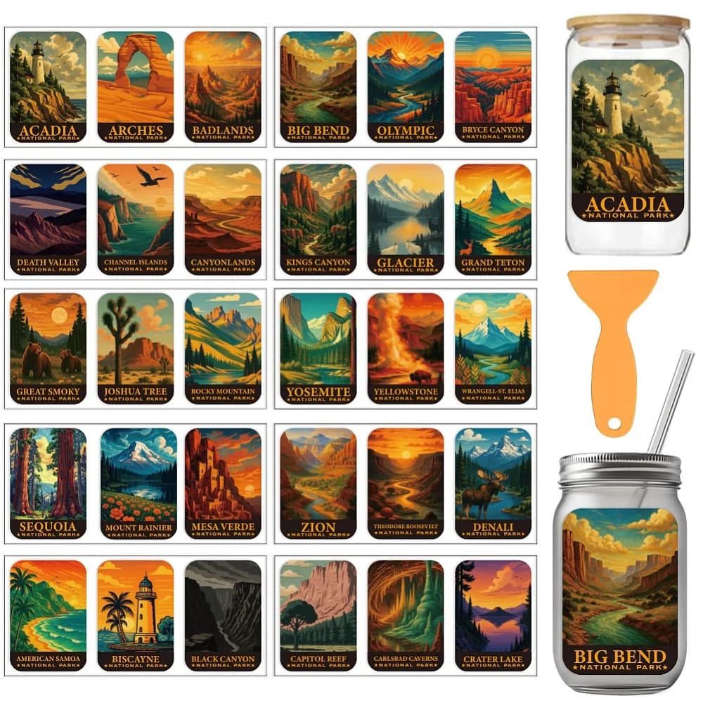 10Pcs 10 Styles PVC DIY Heat Transfer Paper for UV Sublimation Cup Scenery 240x110mm 1pc/style