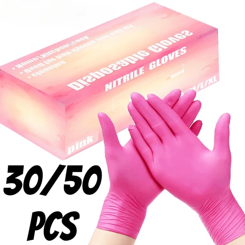 30/50PCS Guanti in nitrile rosa Guanti usa e getta Guanti per la pulizia della casa utilizzati per la pulizia della cucina del bagno Bellezza Nail Art