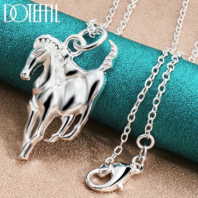 DOTEFFIL 925 Sterling Silver Horse Pendant Necklace 18-30 Inch Chain For Man Women Fashion Wedding Party Charm Jewelry