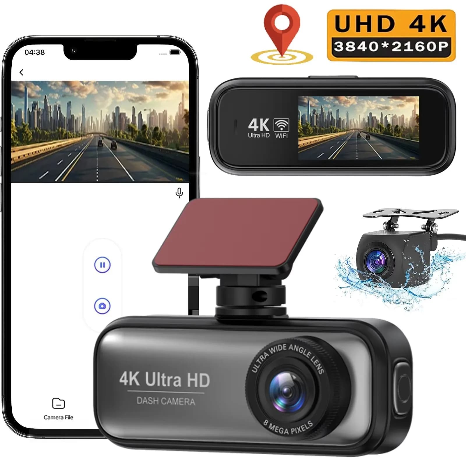 4K+1080P Dual Lens Dash Cam WiFi APP Control DVR Night Vision Car Black Box Video Recorder Car Accident Evidence Recorder