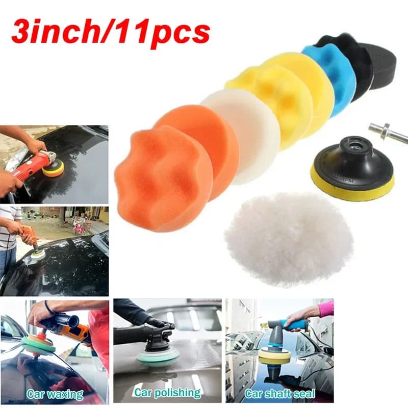 11 pieces of 3 inch polishing pads Cutting sponge pad kit for auto comounding and wax pads