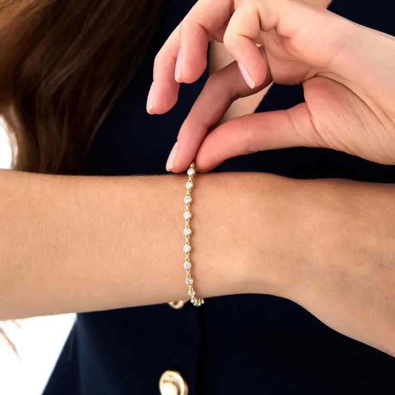RAPRGOLD Bracciale con chiusura a cubo pieno da 3 mm in oro 14 carati, braccialetti con zirconi per donne, catene, gioielli da matrimonio, regali, accessori