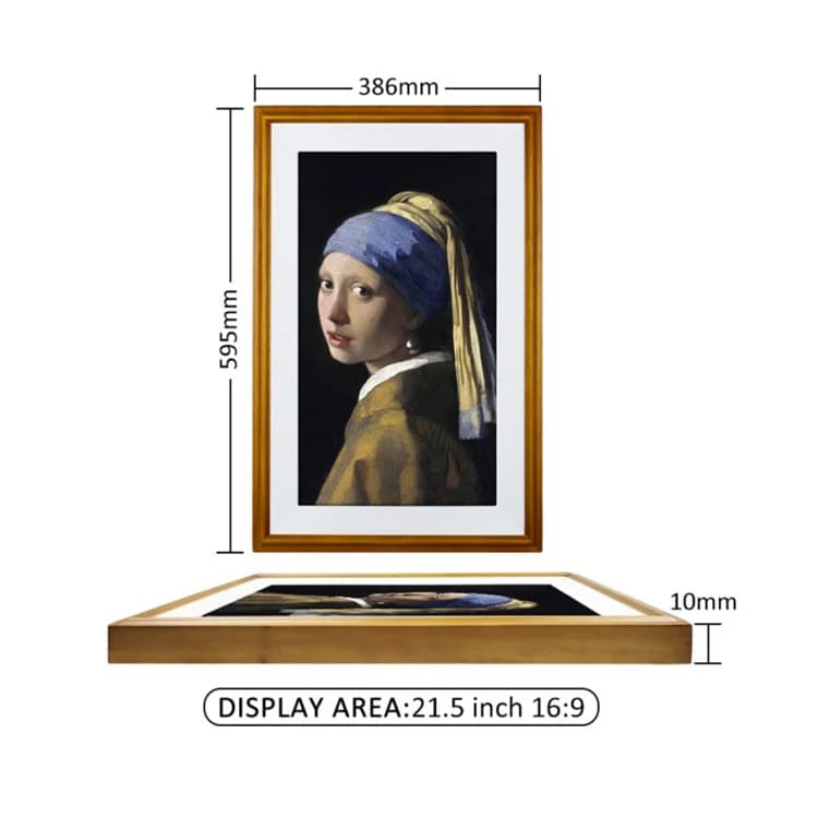 Cornice Digitale Cloud IPS HD da 21,5 Pollici Controllabile tramite App, con Funzione NFT, Video, Orologio in Legno, Altoparlante in Legno 2x5W, Wi-Fi, MP3, Video 1920x1080