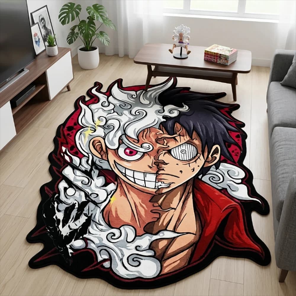 Irregular One Piece Carpet Gear 5 Nika Luffy Split Face Anime Floor Mat Fluffy Non-slip Rug Gaming Bedroom Fan Gift