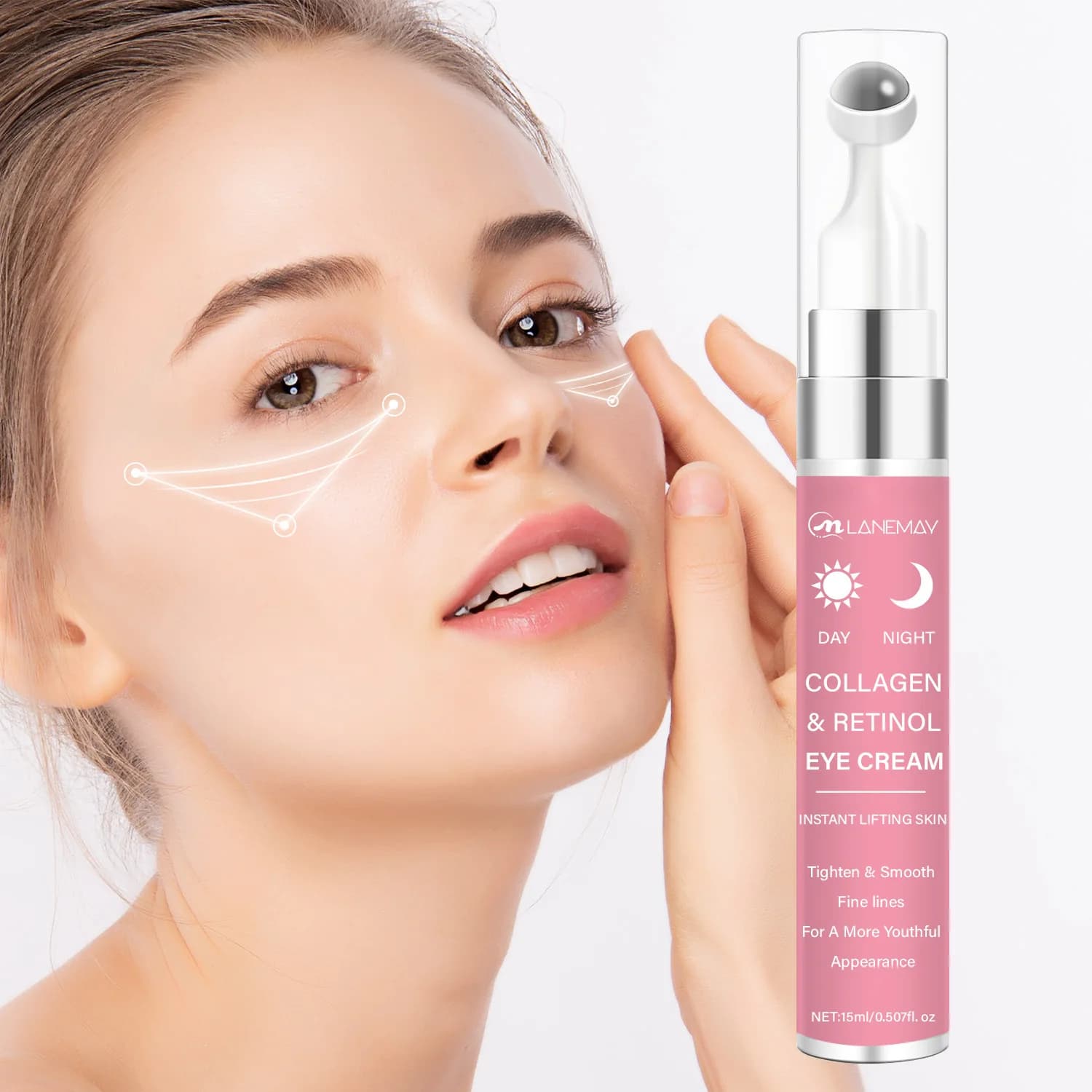 Collagen Retinolo Roll-on Cream Eyes Day and Night for anti-occhiaie, eye bags and firm eyes skin 15ml
