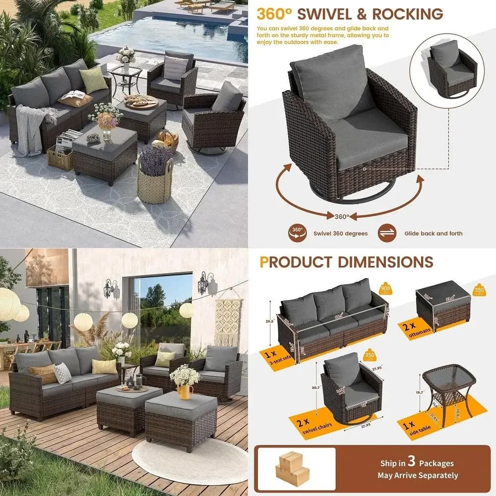 patio Oversized Outdoor Chairs Set of 2, Wicker Patio Chairs with Beige Cushion, Outdoor Furniture Set for Porch Balcony Deck G