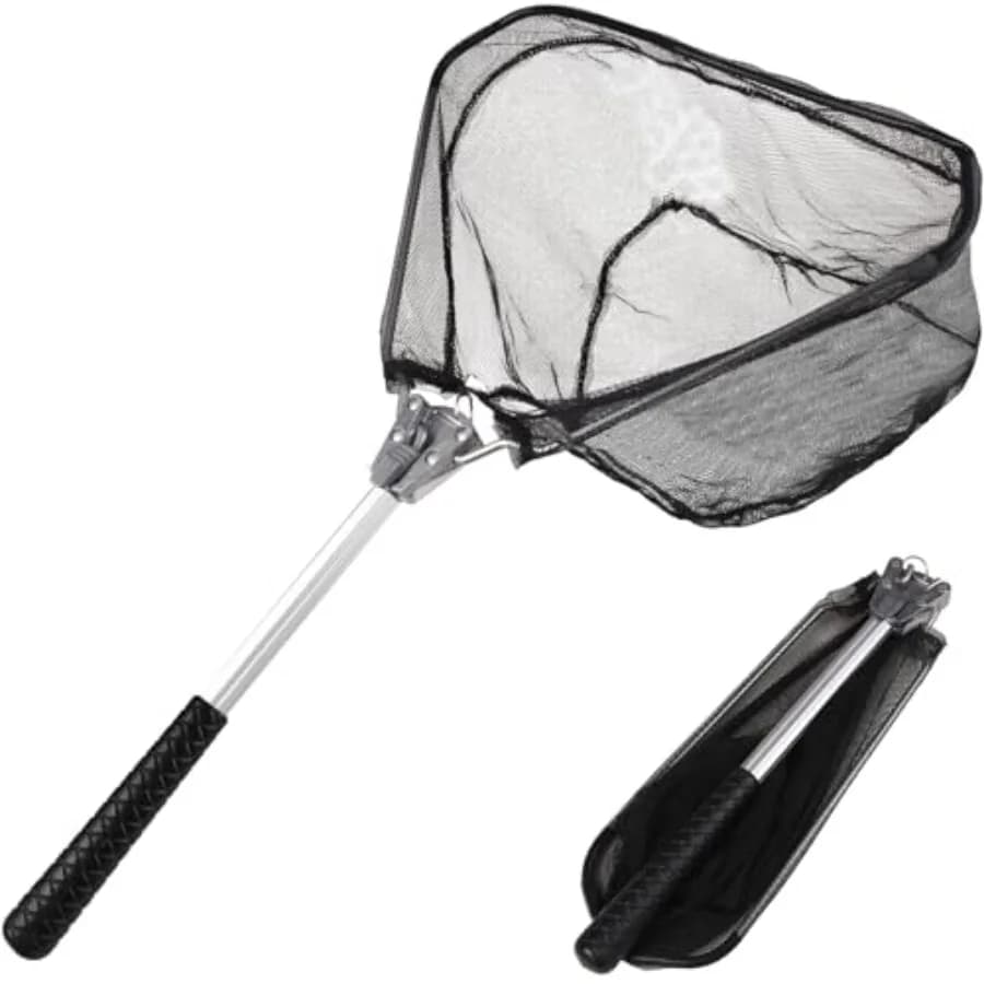 Fishing Landing Net with Telescopic Aluminum Handle Pole, Collapsible Nylon Mesh Minnow Fish Net for Saltwater and Freshwater,