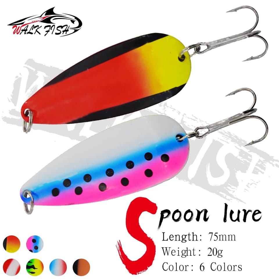 WALK FISH 1 Pezzo 20g Cucchiaino da Pesca Colori Misti Spinner Spoon Esche Artificiali in Metallo per Trota e Spigola