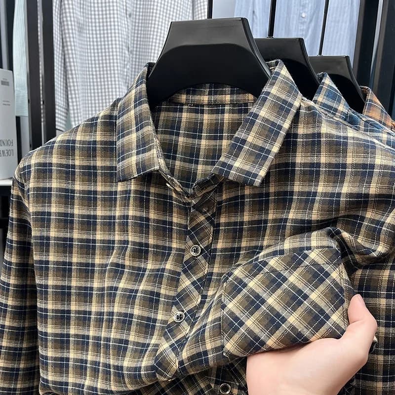 Men's Lapel Collar Plaid Shirt Long Sleeve Button Down Comfortable Breathable Fabric Casual Business Daily Wear