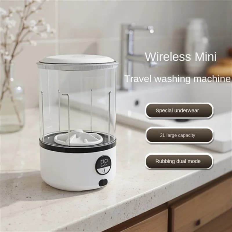 Mini 2 litre white washing machine, 2000 mAh, fully automatic, portable, with turbine and LED, children's clothes, underwear, panties and socks