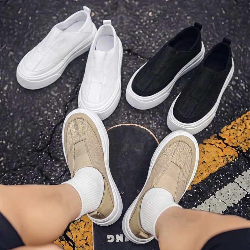 Fashion Men's Casual Shoes Platform Board Shoes Mesh Breathable Man Sneakers Comfortable Slip on Flats Lightweight Walking Shoes