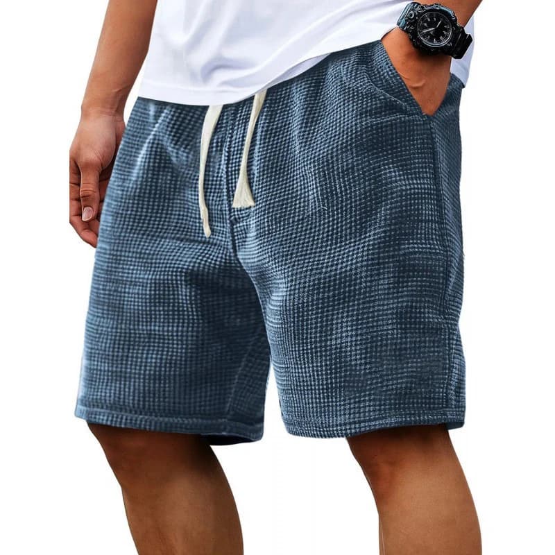 Summer Men's Waffle Business casual shorts New Fashion Drawstring Baggy Short Pants Fitness Breathable Streetwear Gym