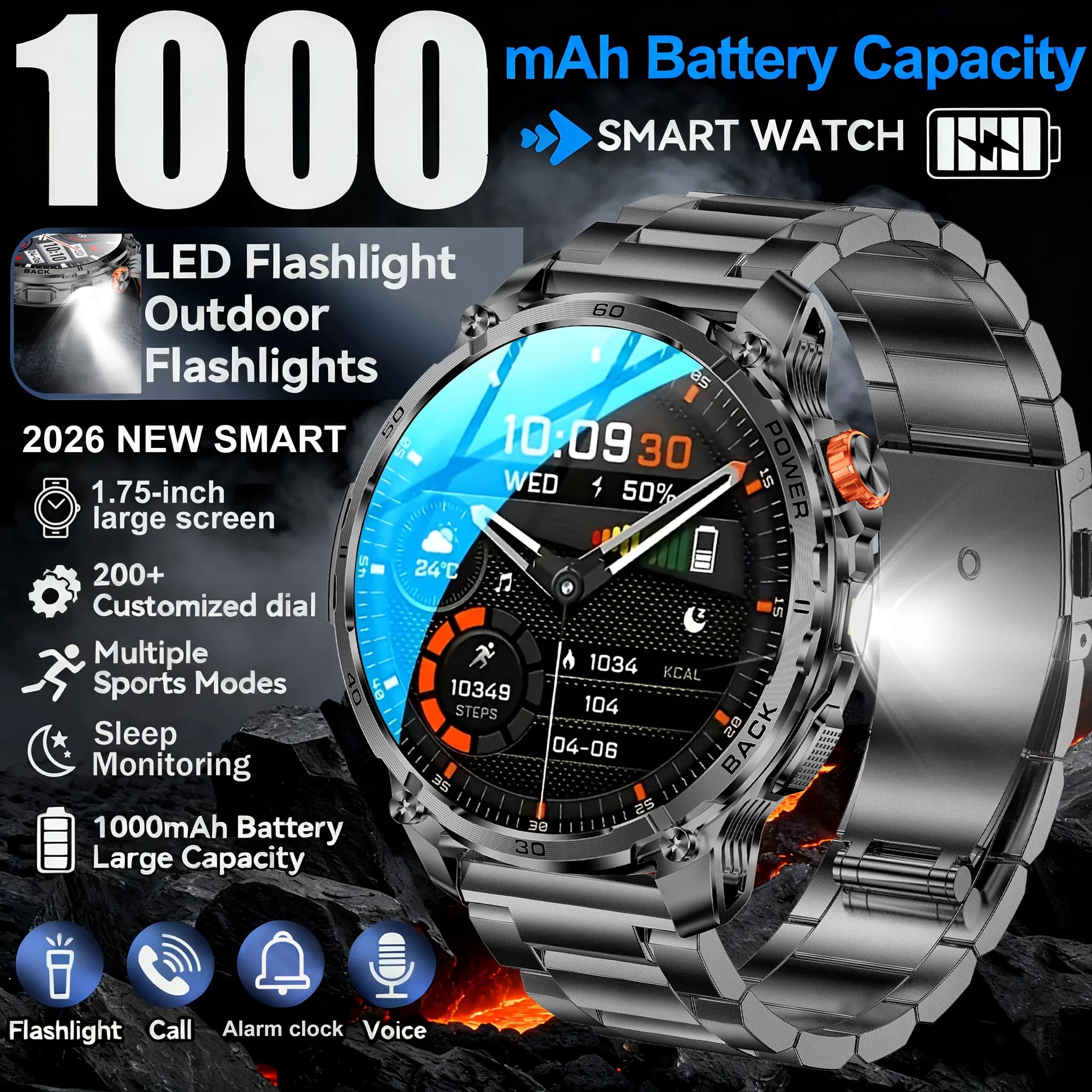 T-Rex 3 Smartwatch di Grado Militare con Batteria da 1000mAh, Impermeabile IP68, GPS, Chiamate Bluetooth, Display AMOLED HD, per Uomo, Sportivo, Novità 2025