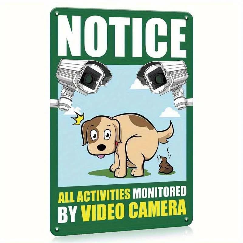 LINSHUYU Targa in metallo di avvertimento per telecamera di sicurezza divertente con design giocoso per cani - Decorazione durevole per interni/esterni in ferro impermeabile