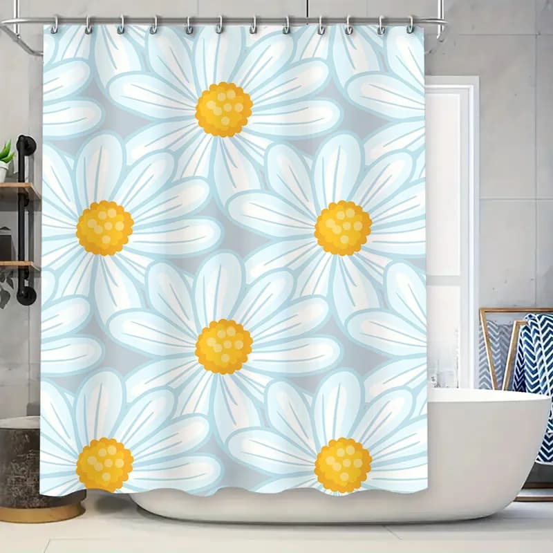 Tenda da doccia floreale bianca blu Decorazione da bagno con stampa floreale per la decorazione della camera dei bambini