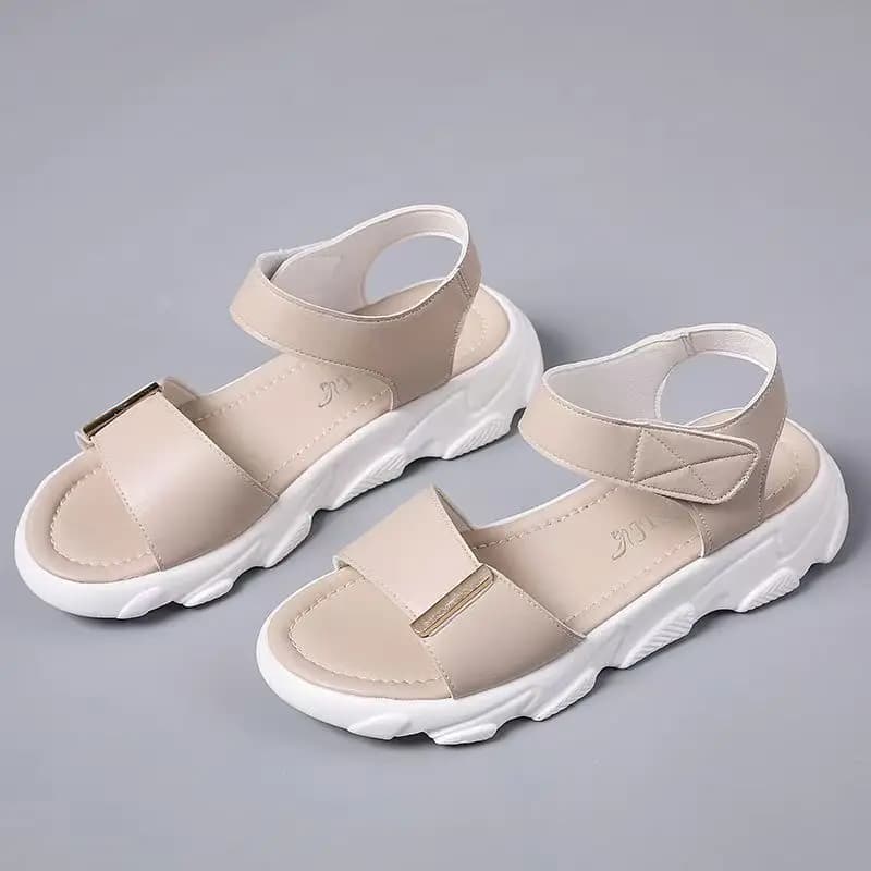 Women Summer New Big Size One word Print Sandals Soft sole Lightweight Velcro Outdoor Beach Sandals Casual Sports Sandals