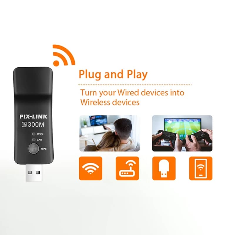 PIX-LINK Mini 300Mbps USB WIFI Signal Extender Network Adapter wireless Repeater/AP LV-UE01 For Smart TV Laptop